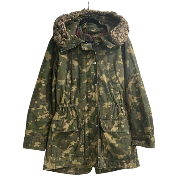 Vintage GAP Camo Anorak Jacket Womens Sz M Grunge Punk Stained Military Faux Fur - Picture 2 of 16